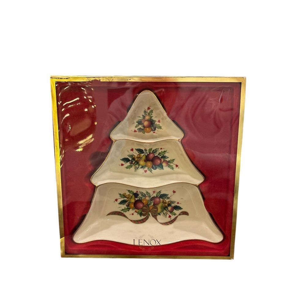 Lenox Tartan Holiday 3 Tier Tree Divided Server New in Box